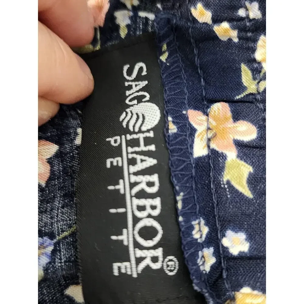 Vintage Sag Harbor Petite Large Floral Skirt Button Front Navy Midi Cottagecore